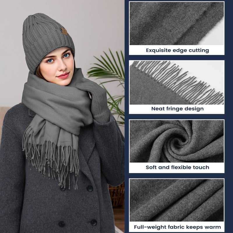 Premillow Women Winter Hat Beanie+Long Scarf+Touch Screen Gloves Set, Warm Clothes Set with Knit Fleece Lined for Women/Men Winter - Image 5
